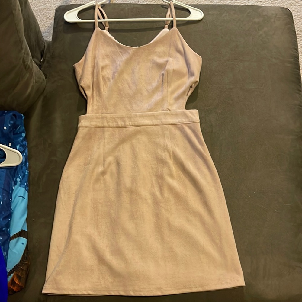 Nude suede-like material dress with side cut-outs